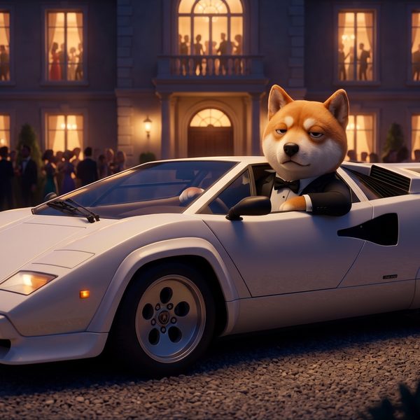 sheb in a tuxedo sitting in a parked white lamborghini outside his own party