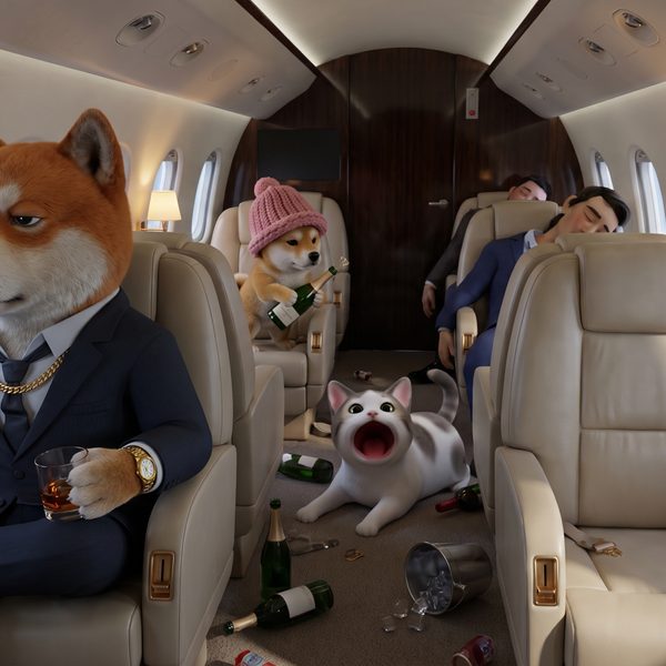 sheb in a suit on a private jet, smoking, while the party behind him falls apart