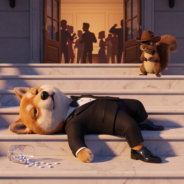 sheb flat on his back in a tuxedo on the marble steps of a mansion