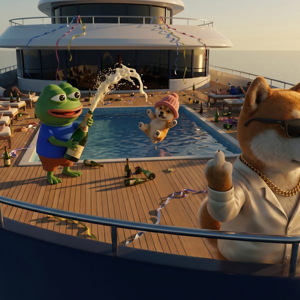 sheb at the rail of a superyacht with his back to the party, one paw raised
